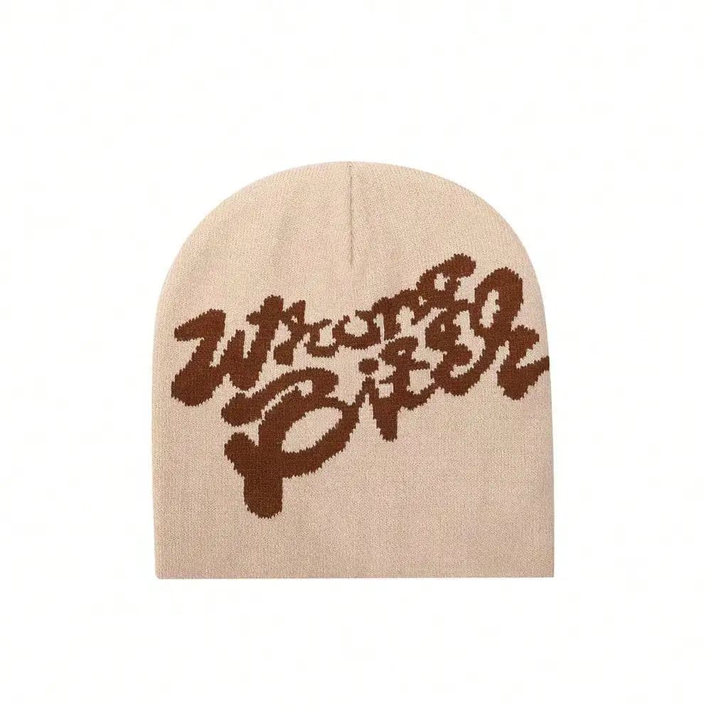 Berretto Lavorato a Maglia con Lettere Jacquard Stile Punk, Cappello Caldo Antifreddo per Autunno e Inverno