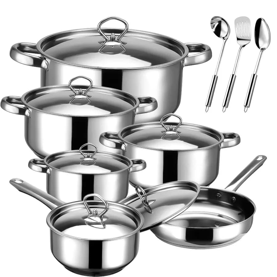 Set di Pentole da 12 Pezzi Antiaderenti, Set di Pentole e Padelle in Acciaio Inossidabile per Cucina con Padella, Pentolino, Pentole e Padelle per Cucinare