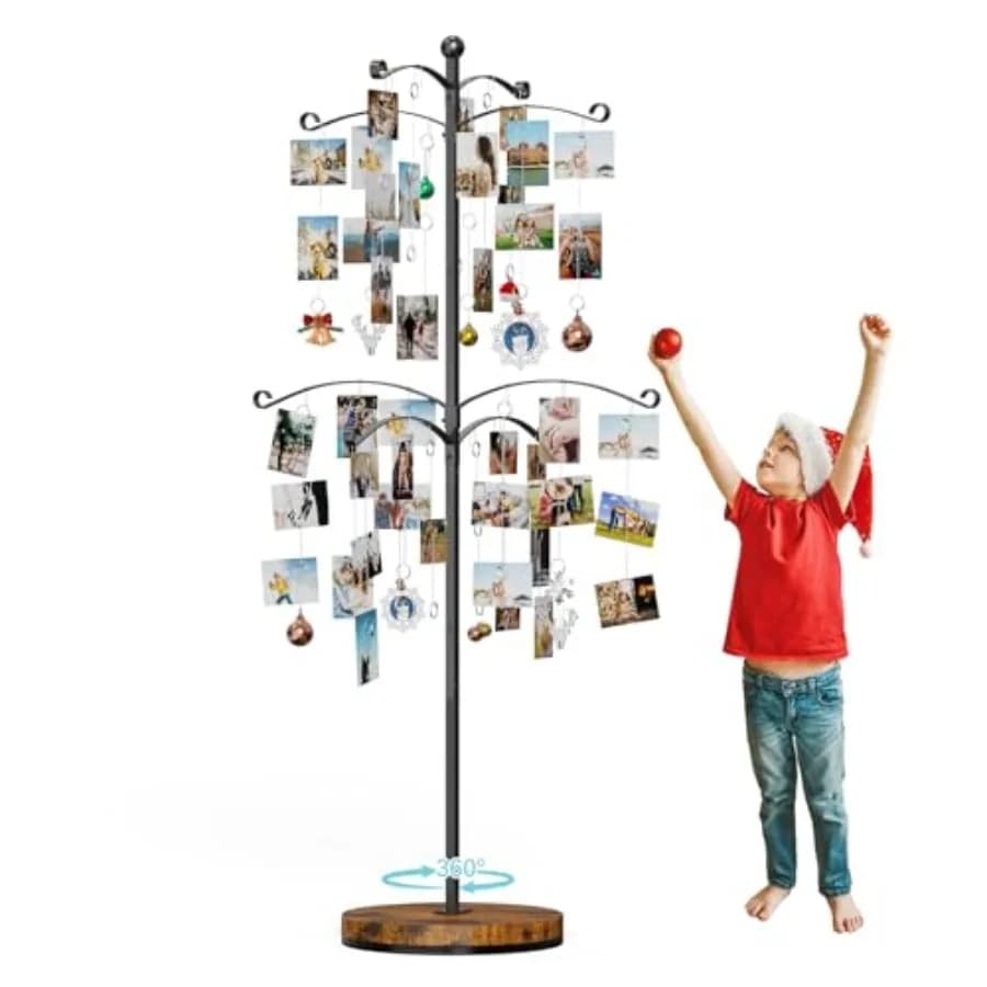 Espositore per Foto a Forma di Albero Genealogico da 1,5 m, Supporto per 90 Clip per Cornici 4x6 5x7, Polaroid e Foto da Appendere