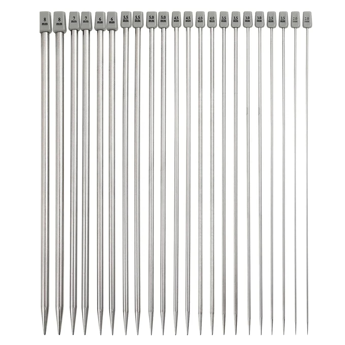 CYCLI-Knitting Needles, Straight Single Pointed Knitting Needles Kit, 22 Pcs Metal Short Knitting Pins And Handy Storage Bag