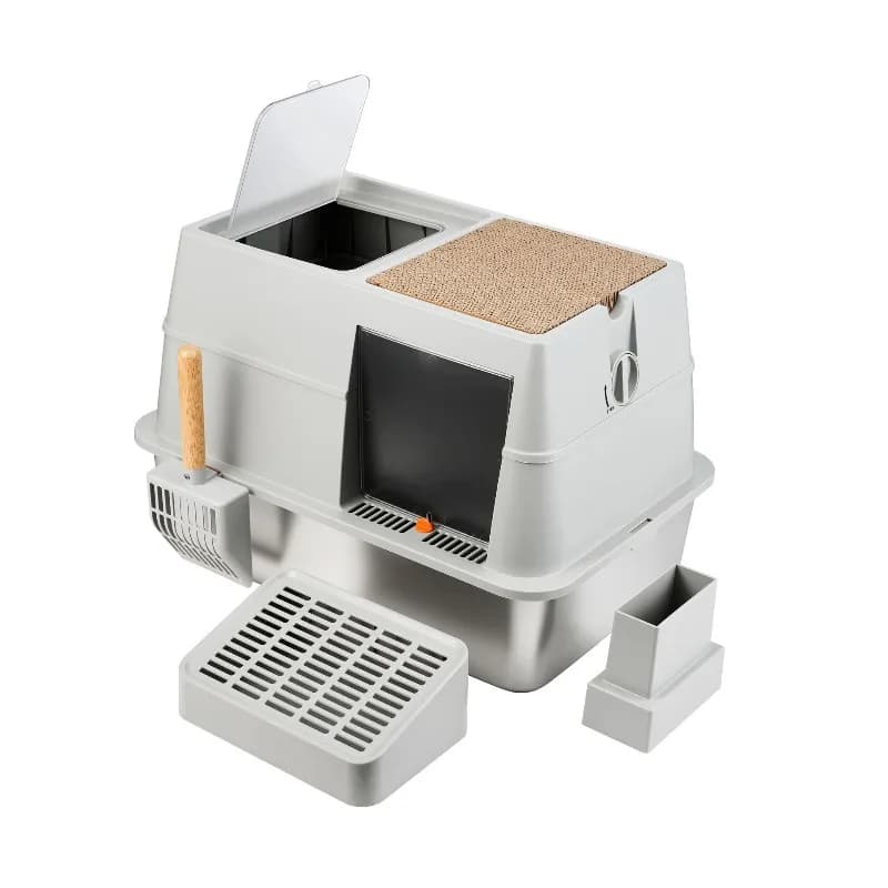 Fully Enclosed Cat Litter Box Front Entry Top Exit Stainless Steel Anti Splash Cat Toilet Odor Control Easy Clean Pet Supplies