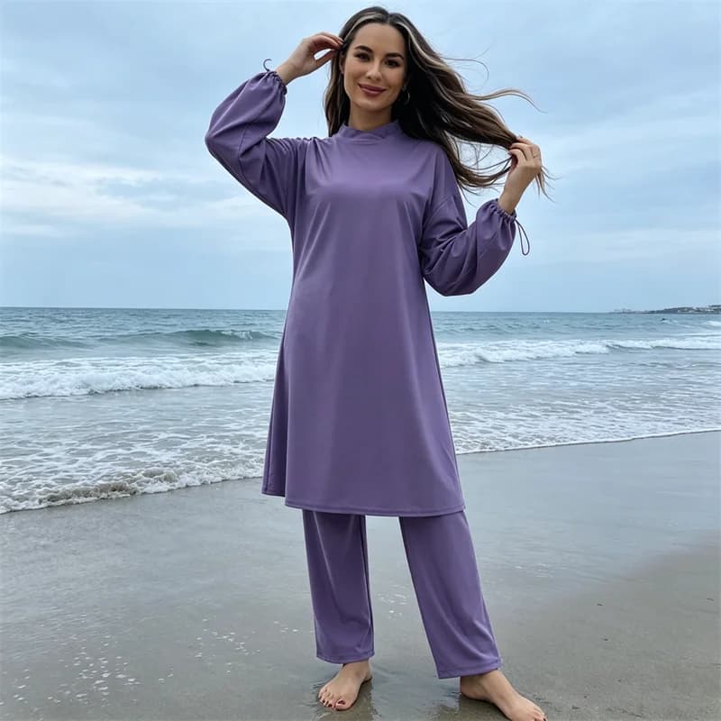 Set 3 Pezzi Burkini Donna Musulmana 2026, Costume da Bagno Islamico con Hijab e Pantaloni, Abito da Nuoto per Donne Musulmane