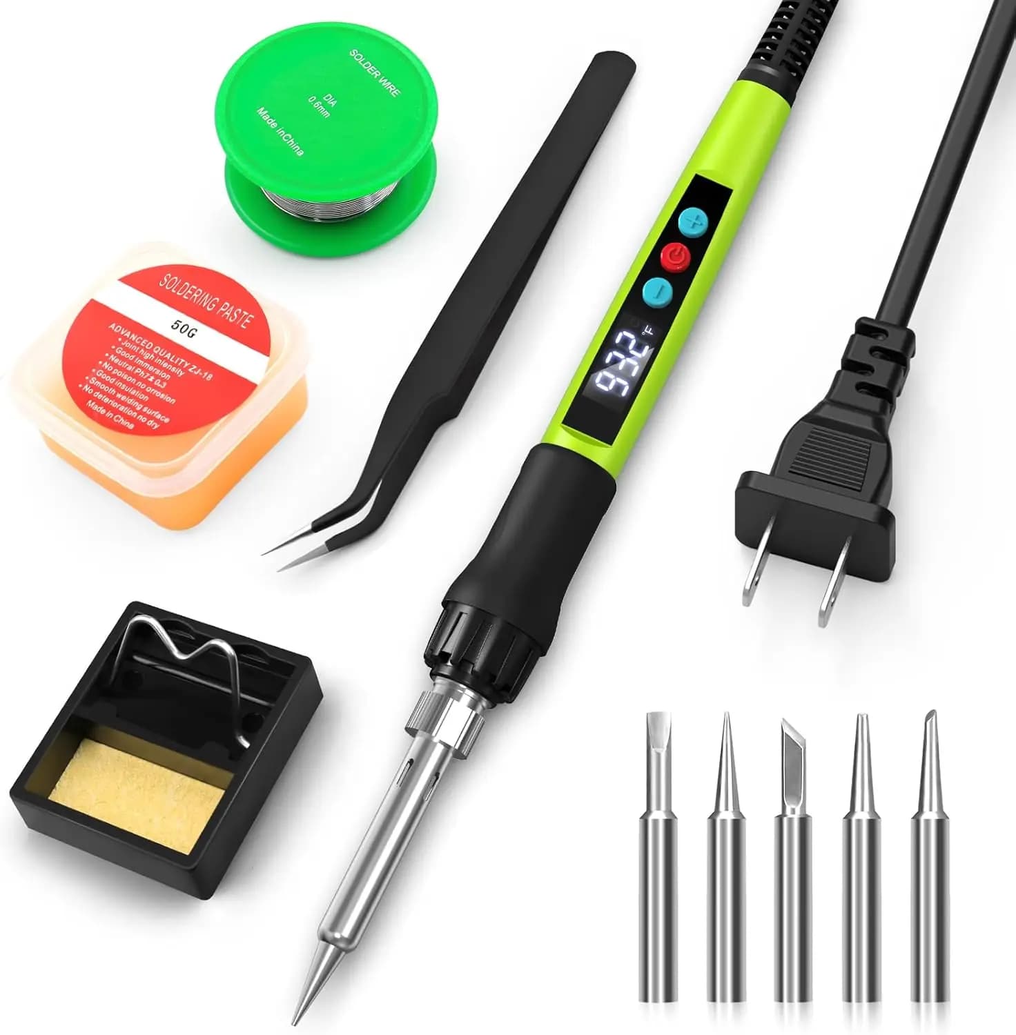 Kit Saldatore, Pistola per Saldatura 100W con Display LED, Temperatura Regolabile 356-932 ° F, Riscaldamento Rapido, Include Punte, Cavo, Supporto