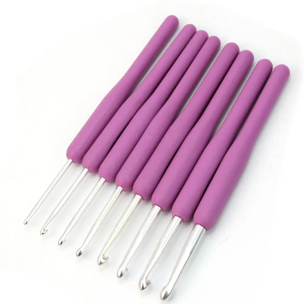 Set di 8 uncinetti in alluminio viola, design ergonomico leggero, 2,5 mm-6 mm, 8 misure, aghi da maglia in alluminio duro e plastica ABS