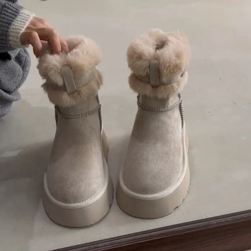 Stivali da Neve Corti Comodi con Suola Spessa per Donne, Caldi e alla Moda, con Tacco Rialzato, Stivaletti Casual in Cotone Felpato