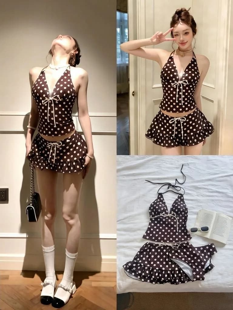 Sexy Polka Dot Bikini Women's Vaion Sle oulder Bared Swimming Suit Summer Fre Feel Vintage Dots Print Beachwear