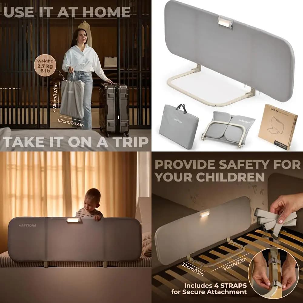 Sponda Letto Regolabile per Bambini con Luce Notturna - Adatta a Letti Standard e Queen Size, Portatile per la Sicurezza del Bambino