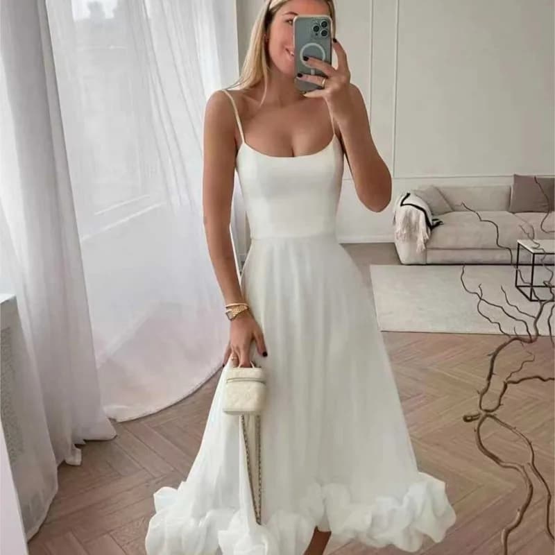 Abito da festa elegante alla moda Abito estivo da donna sexy senza maniche senza schienale Abiti lunghi Chic Rose Patchwork a pieghe Abito con volant a linea