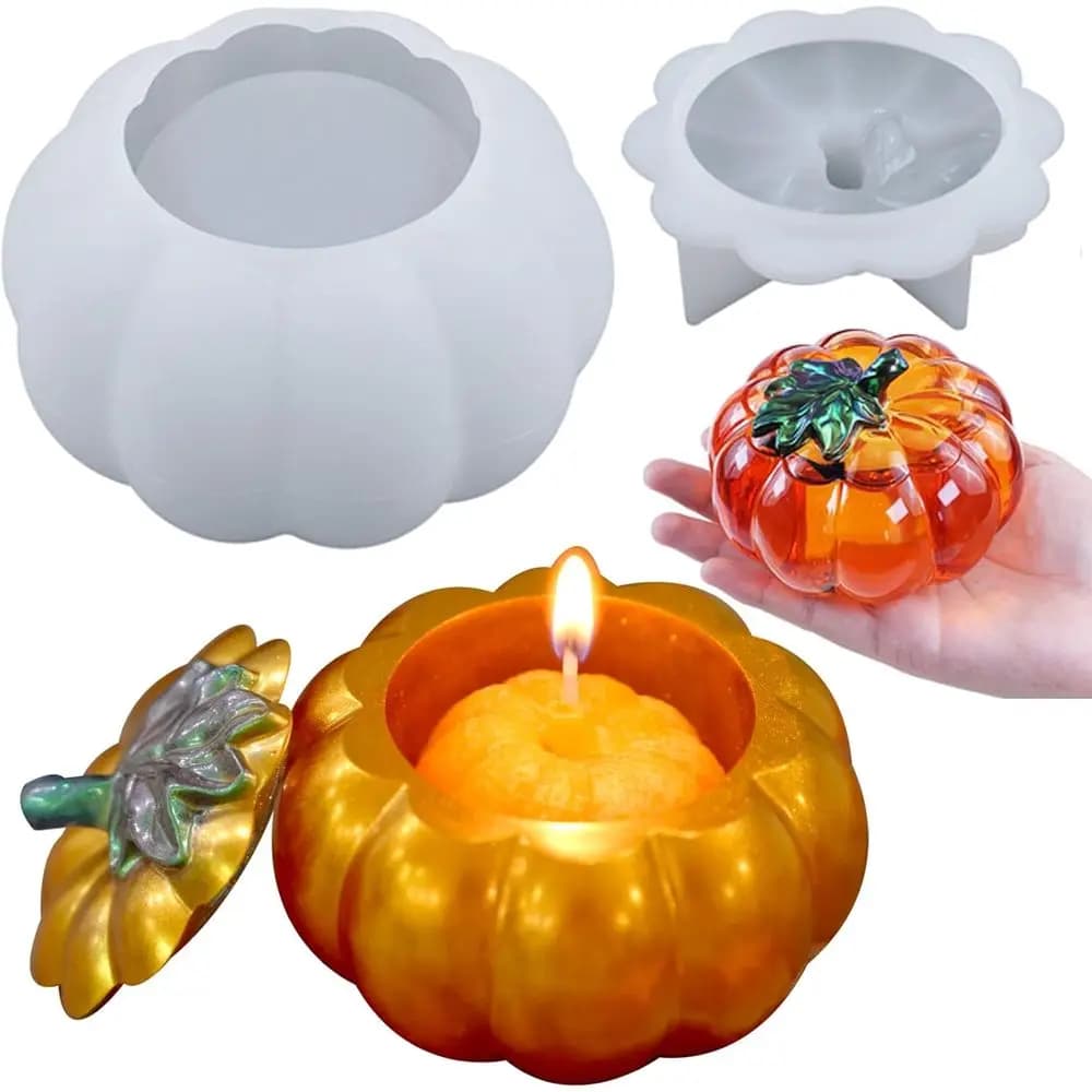 Pumpkin Jar Silicone Molds with Lid, Thanksgiving Pumpkin Jar Mold | Harvest Pumpkin Casting Molds or Epoxy Resin Halloween Autu