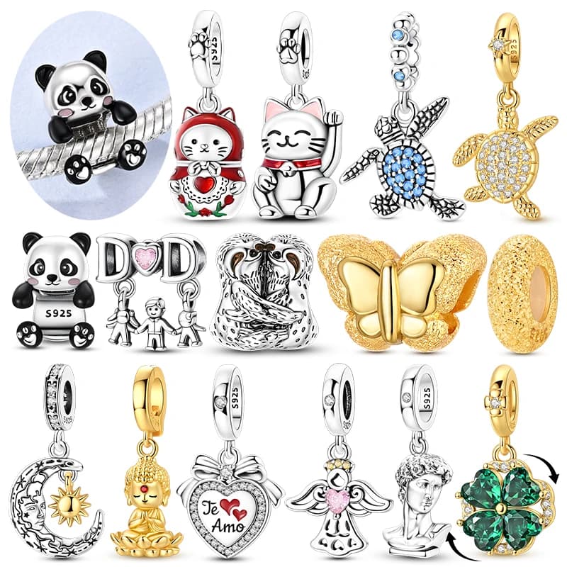Charms Pendant Original 925 Sterling Silver Openable Closable Cat Nesting Doll Lucky Cat Beaded Fit Bracelet DIY Women Jewelry