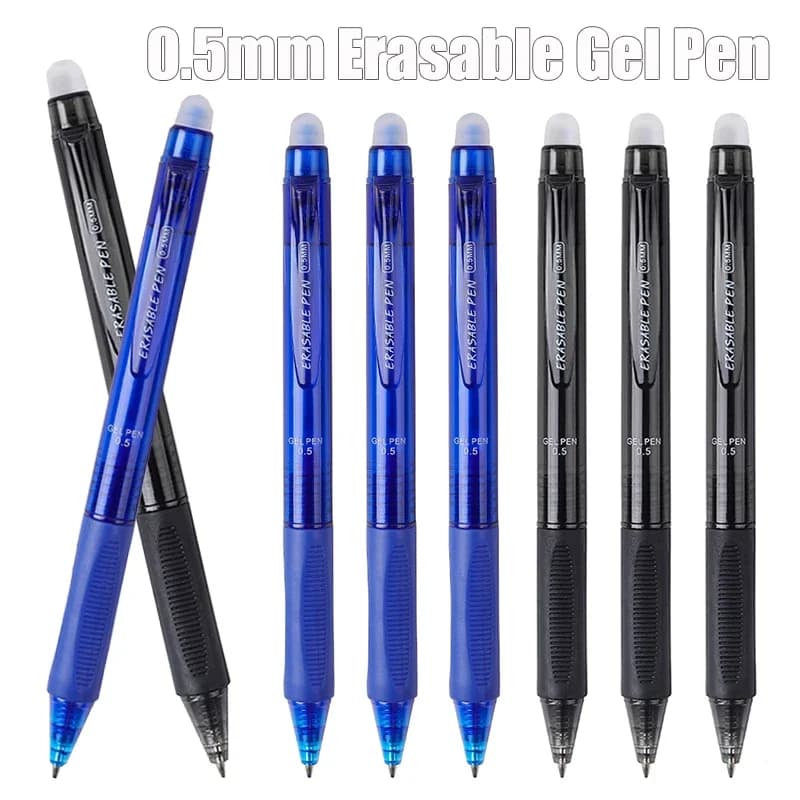 La penna gel cancellabile con palo trasparente viene fornita con gomma 0,5 mm Inchiostro magico blu nero Scrittura liscia Cancelleria per ufficio scolastico lavabile