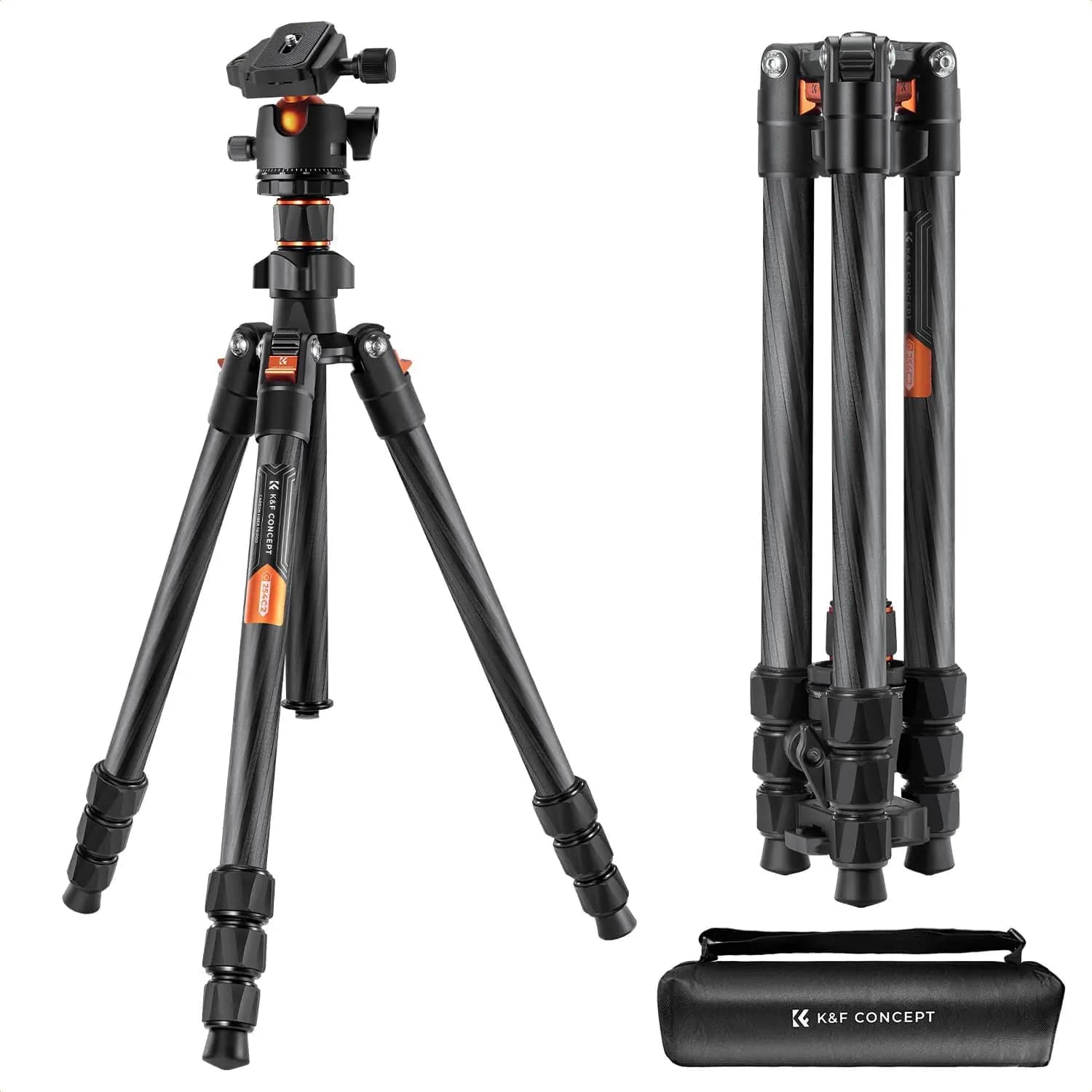 Treppiede per Fotocamera in Fibra di Carbonio da 64 Pollici con Testa a Sfera in Metallo da 36mm, Treppiede Leggero da Viaggio per Fotocamere DSLR, Uso Interno ed Esterno