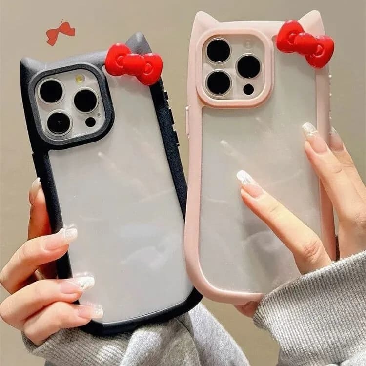 Compatible for Iphone 11 13 16 Case IPhone 15 11 14 13 12 16 Pro Max Cartoon Creative Cat Ears Cute Bow Knot 3D Doll Soft Case