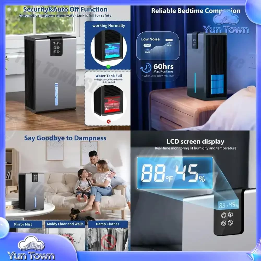Wet Drying Moisture Air Purifier Household Dehumidifier 2.2L Water Tank with Display Remote Control Multi Functional