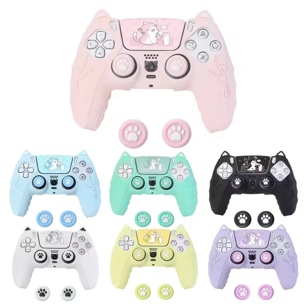 NUOVA bella pelle adesiva protettiva morbida in silicone per gatto per Playstation Dualsense 5 Custodia per controller PS5 Thumb Stick Grip Cap Cover