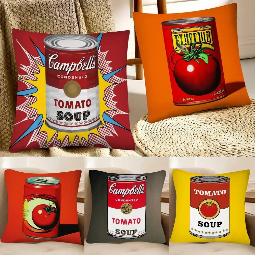 1 pz Federa per cuscino Andy Warhol Pop Art Tomato Soup, federa quadrata alla moda per camera da letto, divano, decorazione per il tempo libero