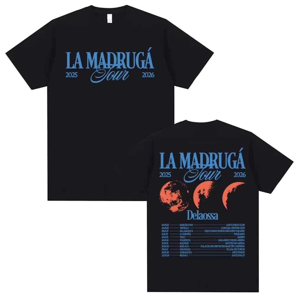 T-shirt Rapper Delaossa La Madruga Tour 2026 Abbigliamento Uomo Estivo Hip Hop Street Casual Cotone Manica Corta