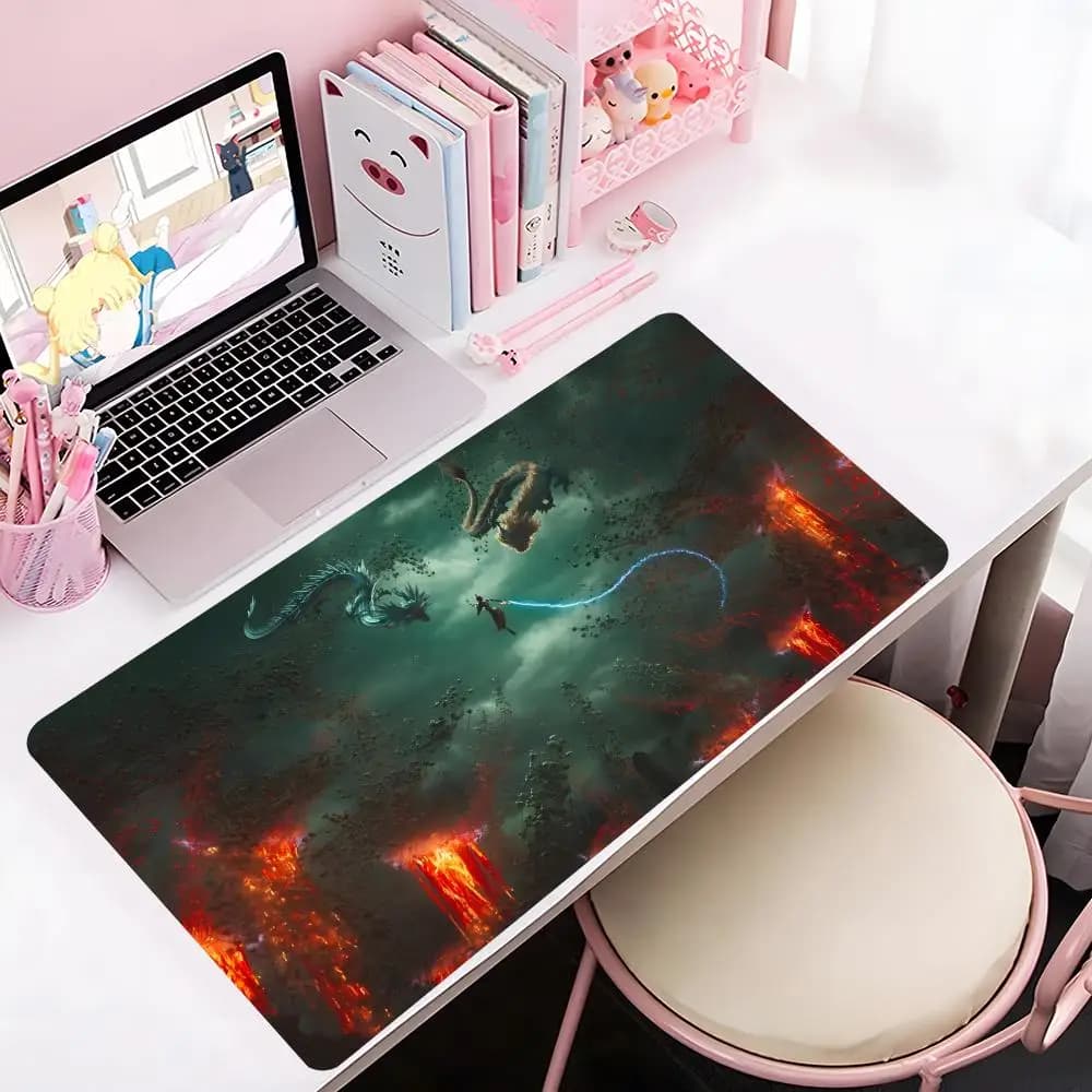 Tappetino per mouse con motivo cinematografico animato cinese, tappetino per mouse grande da gioco con bordi rinforzati, tappetino per tastiera e scrivania per computer