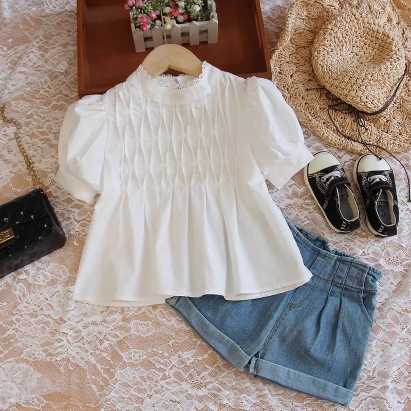 Ragazze estate camicetta bianca cotone coreano colletto in pizzo top per bambino bambini moda bambini magliette manica corta 4 8 12 14 16 anni