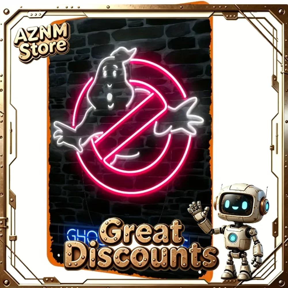 Unidwod Vintage Ghostbusters Neon Lights Metal Tin Sign,Wall Hanging Decorative Plaque for Home Bar Pub Garage, Multipurpose