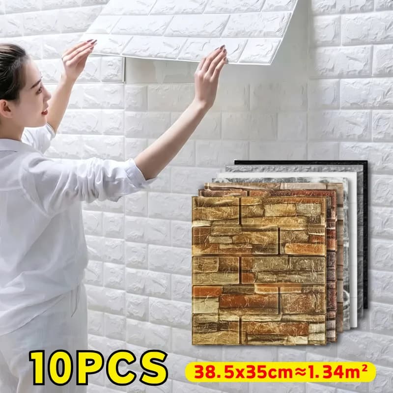 10 adesivi murali in schiuma morbida 3D autoadesivi 38,5x35 cm, carta da parati impermeabile e antimacchia per camera da letto, cucina, soggiorno
