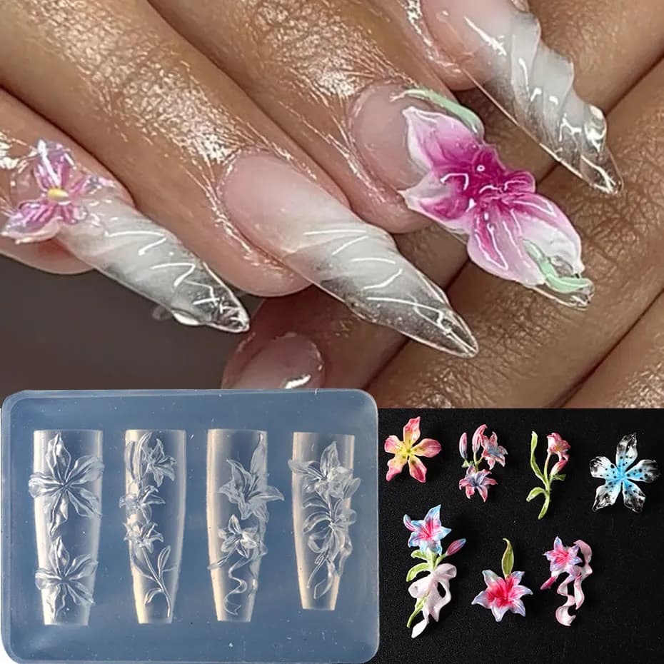 1 pz 3D elegante giglio pendenti per unghie stampo primavera estate fiore nail art resina stampo in silicone piastra per timbratura coreana per strumento di bellezza