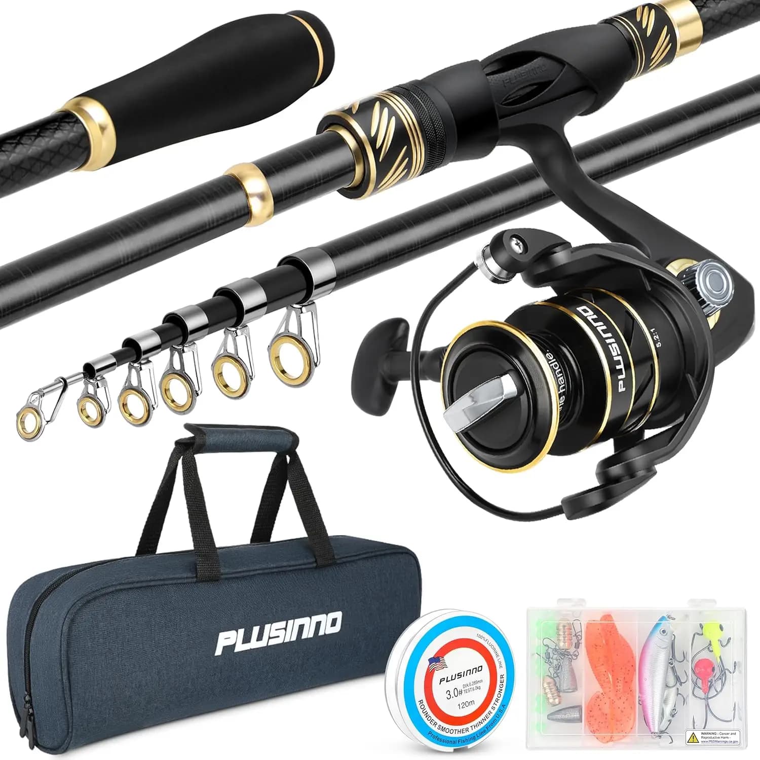 Set Canna da Pesca Telescopica e Mulinello con Borsa per il Trasporto, Kit Portatile per Pesca in Acqua Dolce e Salata, Regalo