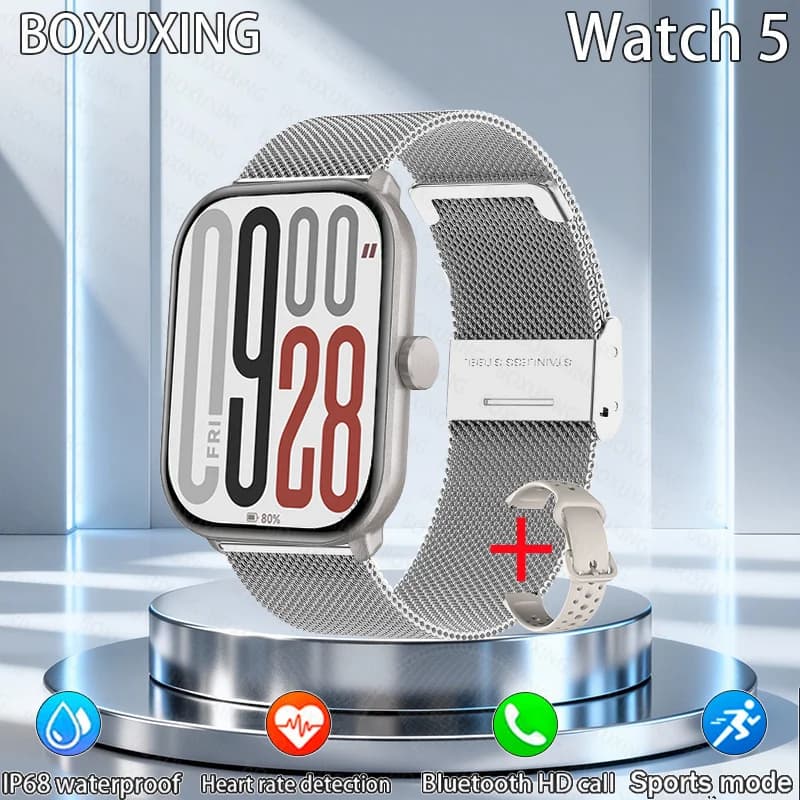 BOXUXING Watch 5 Global Version Man Woman Display AMOLED HD Heart rate Bluetooth call GPS Track Smart Waterproof Sports Watch