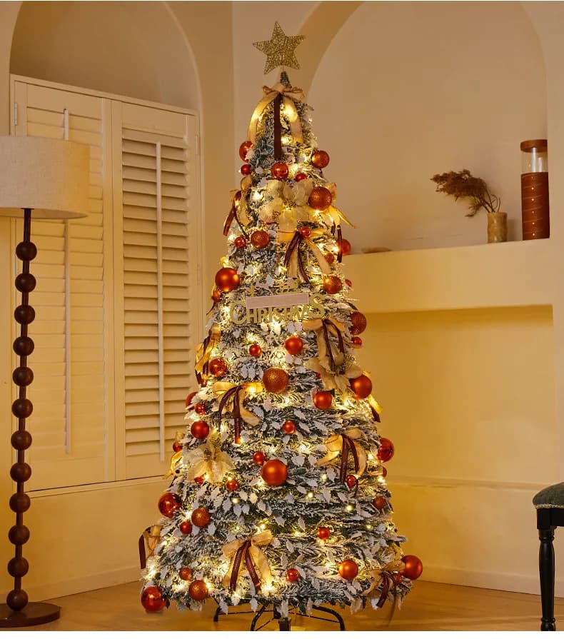 Albero di Natale pieghevole crittografato floccato albero decorativo in PVC per uso domestico albero di simulazione telescopico da 1,8 metri