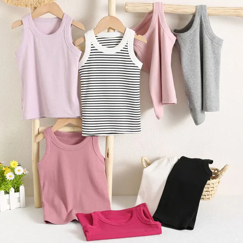 T-shirt senza maniche per bambini Canotte estive color caramello per ragazzi e ragazze Gilet per bambini in cotone Fondo per bambini Abbigliamento sportivo per bambini