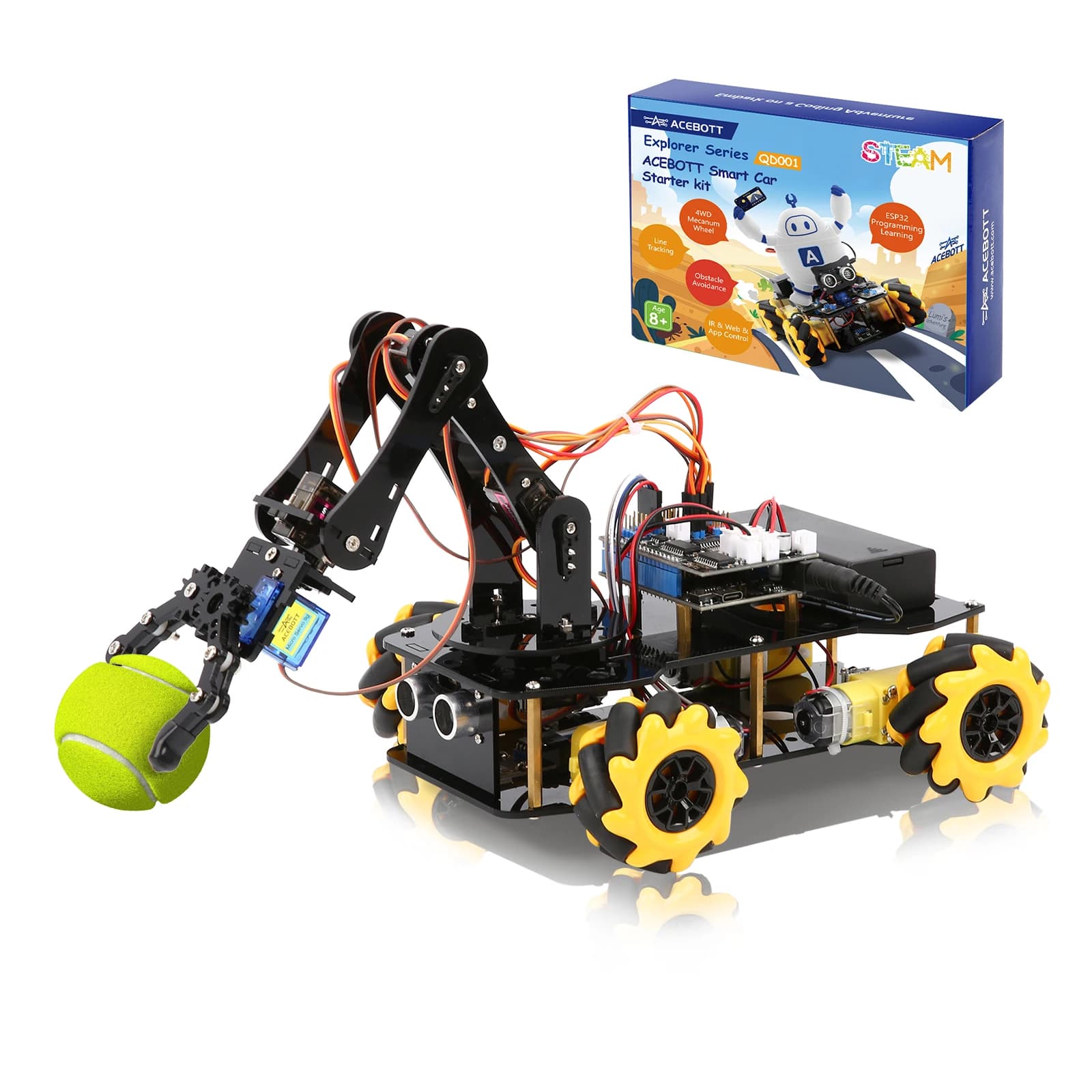 Regalo di Natale Capodanno Kit per auto con braccio robot intelligente Auto telecomandata 4WD per kit di codifica educativa STEM di programmazione IDE Arduino