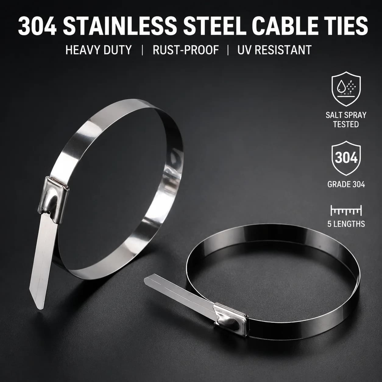 20Pcs&100Pcs 304 Stainless Steel Cable Zip Ties 4.6mm Heavy Duty Self Lock Metal Straps For Exhaust Marine Car Wiring