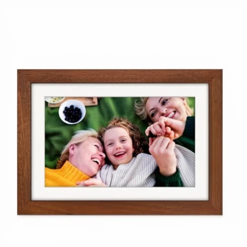 WiFi Digital Photo Frame 10 Inch Walnut Wood 32GB HD IPS Touchscreen 1280x800 Clock MP4 Share Via App/USB/SD Unisex Gift