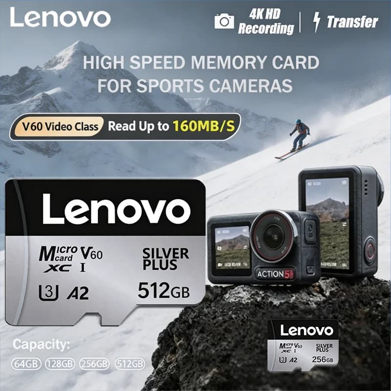 Lenovo High-Speed SD Memory Card 512GB 128GB 256GB 64GB Class10 4K Ultra HD Video SD Flash Memory TF Card for Phone PC Speaker