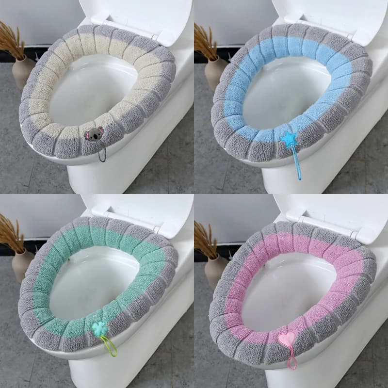1/2PCS Tappetino per WC lavorato a maglia colorato cucito portatile Coprisedile per WC antigelo lavabile addensato Accessori da bagno universali