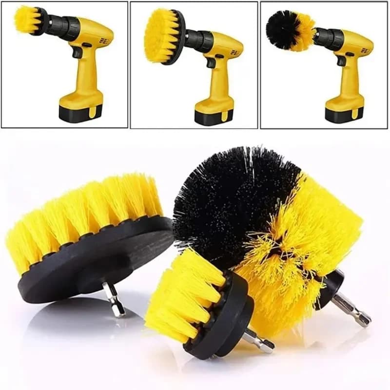 Set di 3 spazzole per trapano, kit di strumenti per la pulizia di fughe, pavimenti, vasche, docce, piastrelle, bagno, cucina e superfici.