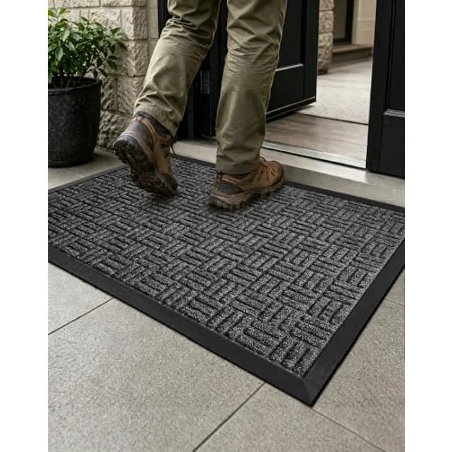 Front Door Mat Outdoor Entrance, 29.5" x 17" Heavy Duty Welcome Mat for Outdoor and Indoor, Waterproof Dirt Trapper Doormat, Su