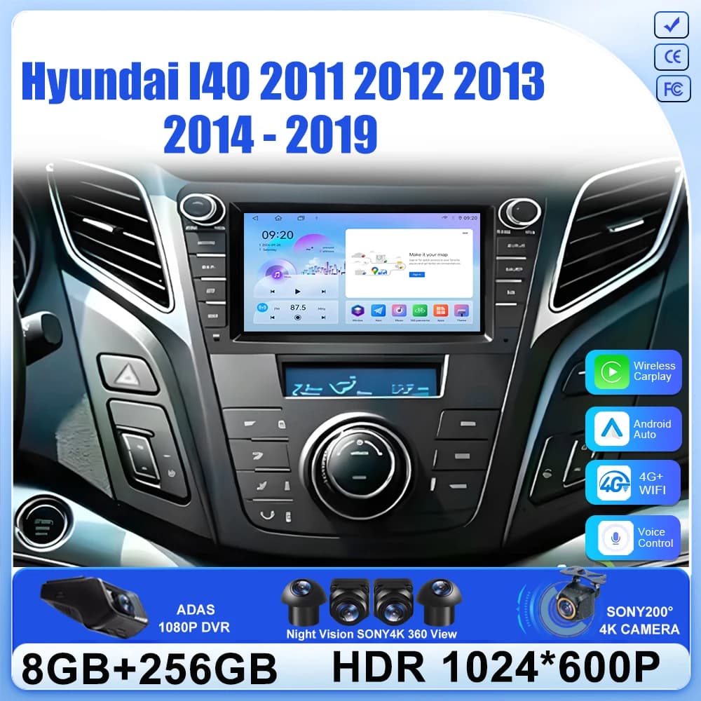 For Hyundai I40 2011 2012 2013 2014 - 2019 7 inch Car Radio Android 16 Multimedia Stereo Video Player Carplay Auto GPS 5G Wifi