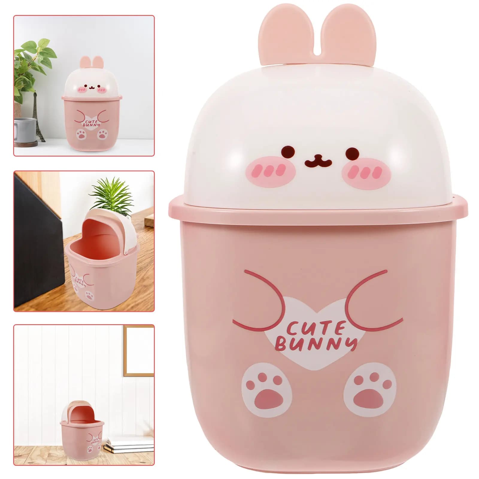 Cestino per Rifiuti da Scrivania Carino, Mini Bidone della Spazzatura con Coperchio, Design a Coniglio, Cestino per Rifiuti da Bancone per Ufficio, Stanza, Auto, Casa