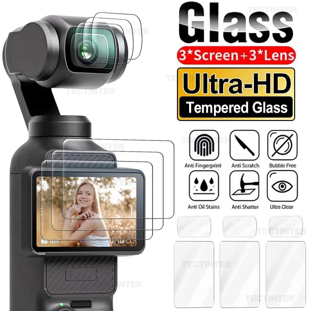 Vetro temperato per DJI OSMO Pocket 3/4 Schermo + Protezioni per lenti Pellicola protettiva con durezza 9H per accessori DJI Pocket 3/4