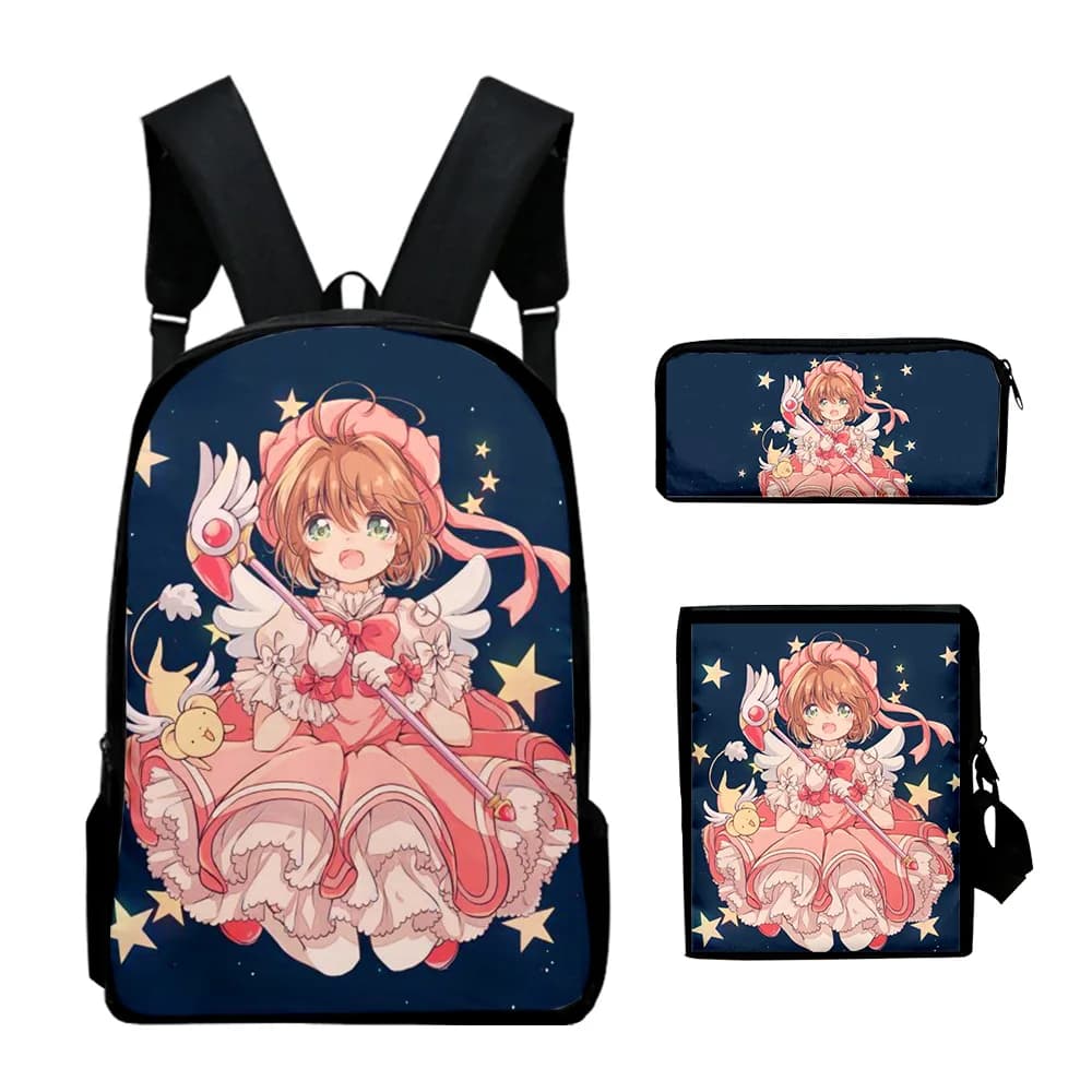 Classic Novelty cardcaptor sakura 3D Print 3pcs/Set pupil School Bags Laptop Daypack Backpack Inclined shoulder bag Pencil Case