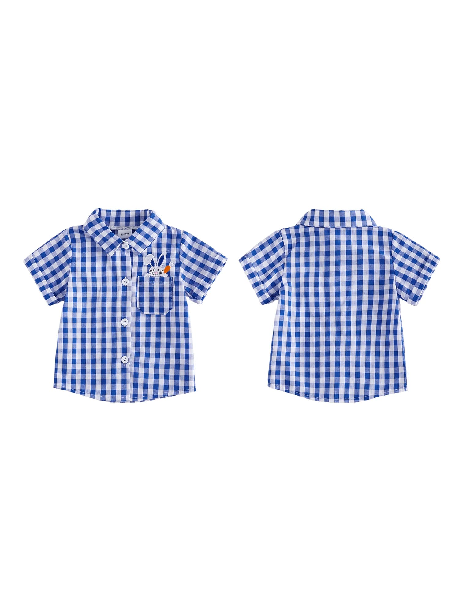 Simpatico completo pasquale per bambini piccoli, camicia a maniche corte con ricamo a coniglietto e set di pantaloncini scozzesi per l'abbigliamento da festa estivo