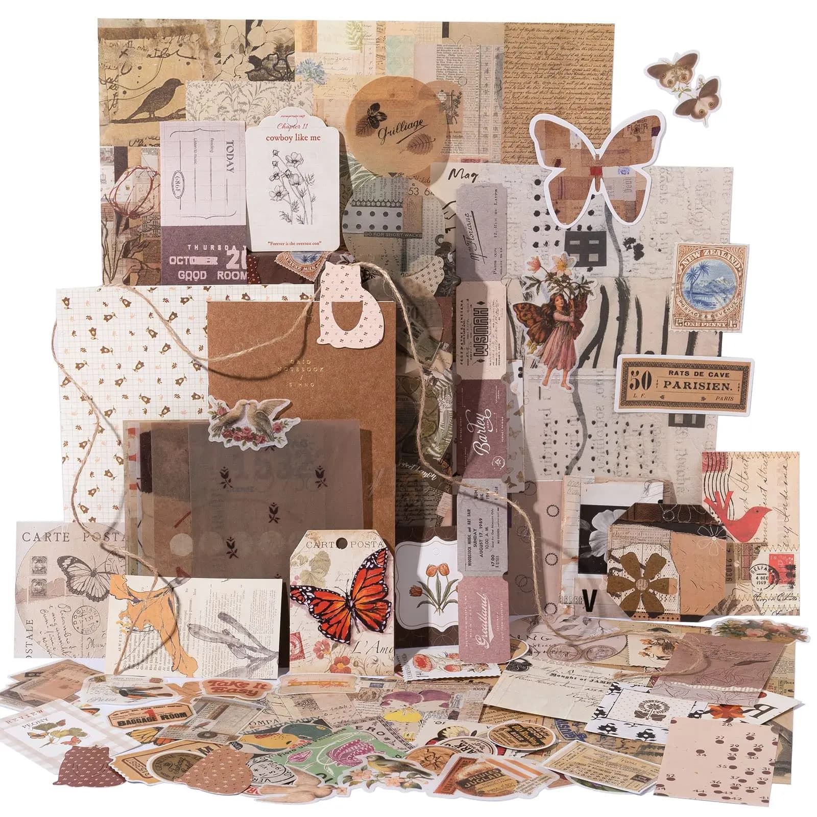Kit Scrapbooking Vintage Simno con Adesivi a Citazioni e Set di Carta per Quaderni TN - per Bullet Journal, Planner e Collage Artigianali