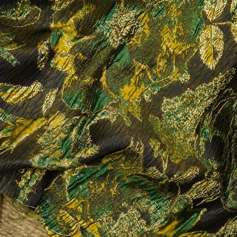 Resplendent Gold Silk Yarn Dyed Jacquard Relief Fabric Retro Dress Clothing Decorative Sewing Fabric