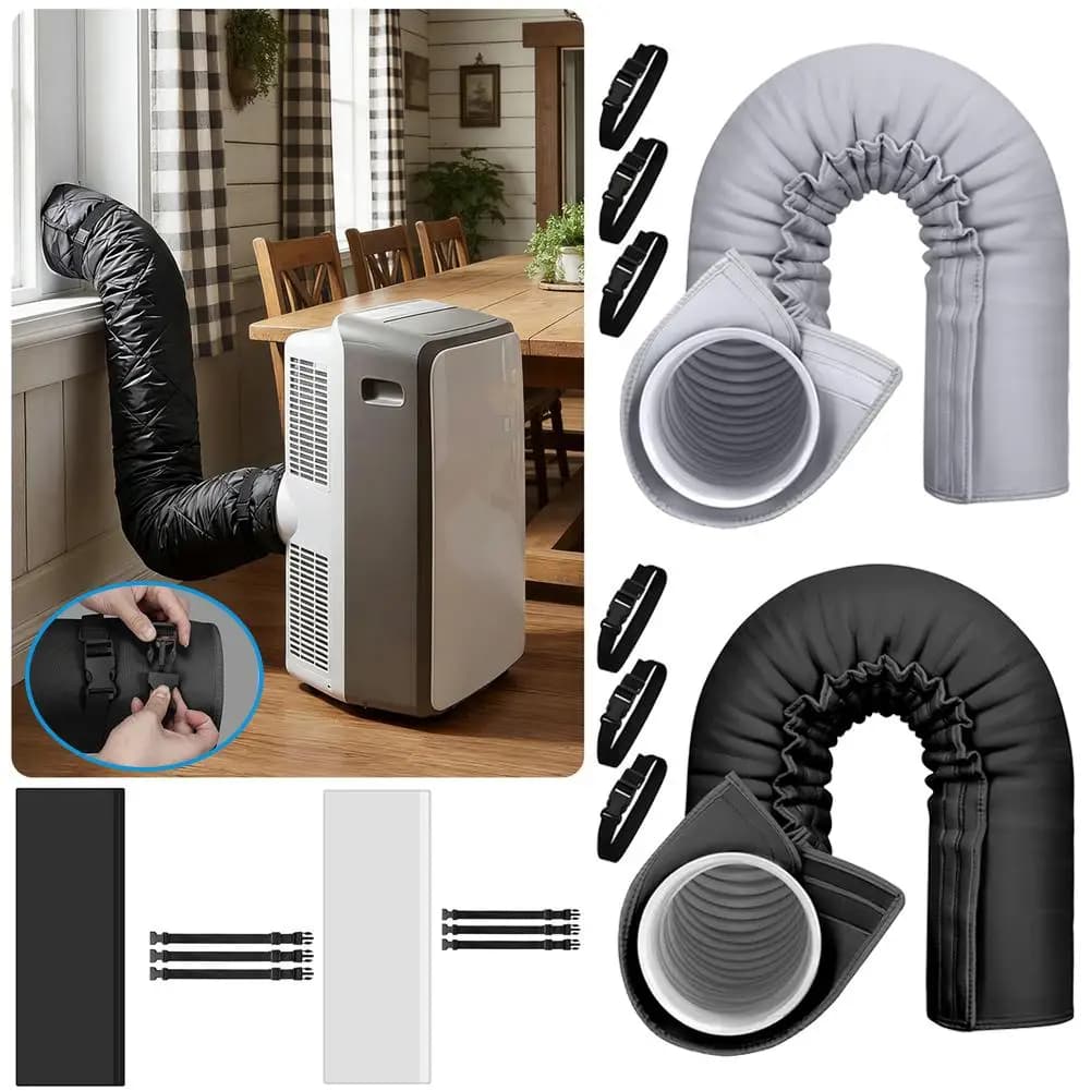 Reusable Weatherproof Ac Duct Protective Sleeve Heat Insulation Layer With 3 Buckle Straps Fit Standard Portable Ac Exhaust Hose