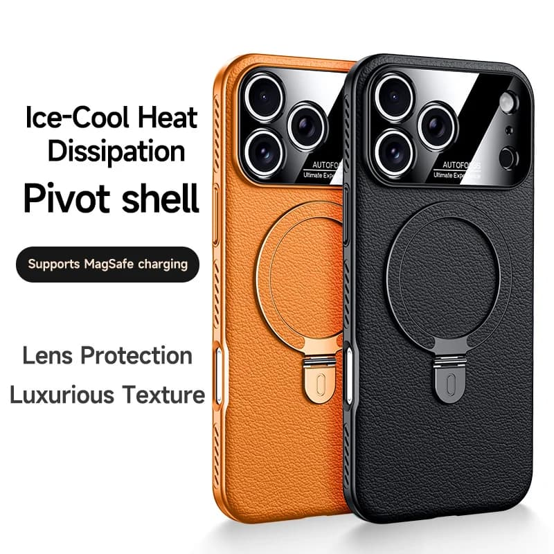 Custodia per telefono in pelle vegana con raffreddamento magnetico di lusso per iPhone 17 Pro Max 16 Plus 15 14 Custodia protettiva antigoccia con staffa