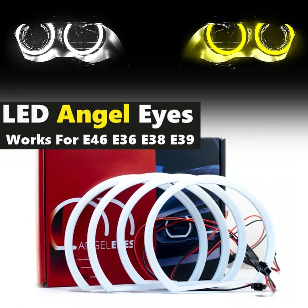 Auto-styling Dual Color BIANCO Yellow 4X131MM LED Halo Cotton Light Rings For BMW E36 E38 E39 E46 M3 LED SMD Headlights Depth Halogen Lamp
