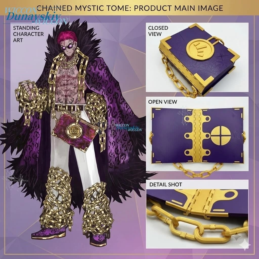 Limbus Company Middle Finger Tissue Book Of Vengeance Prop Purple Gold Chain Bound Knight Game Roleplay Halloween Party Costume