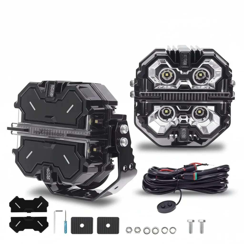 Fari LED da 5 Pollici, Luci di Guida con DRL Bianco e Ambra, Fendinebbia Laterali, Pod Quadrati in Alluminio Pressofuso per Camion e Fuoristrada