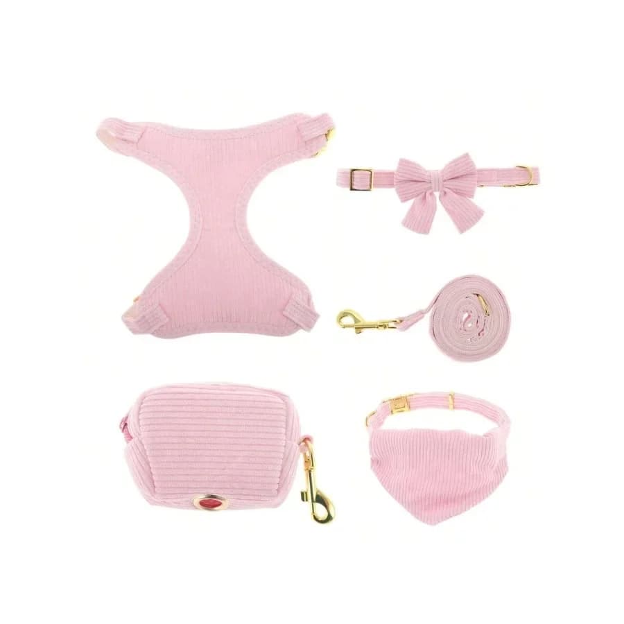 【New style】Dog Harness, Cute Dog Collar Harness With Bow 1 Set, Adjustable Leash Set For Puppies, Breathable Pet Vest, Pink